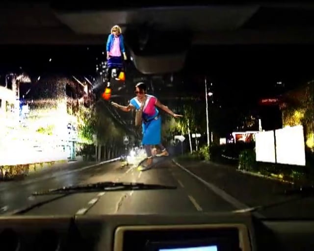 Videostill aus der Videosafari, Blick aus dem Bus auf eine Strassenszene
